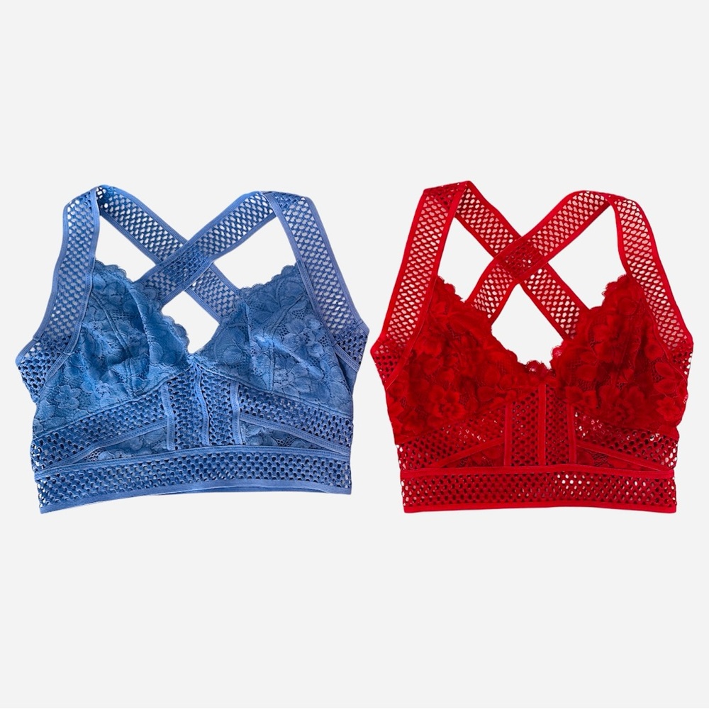 NWOT Set - Free People Intimates - Lace Bralette Set - Blue and Red - Picture 5 of 10